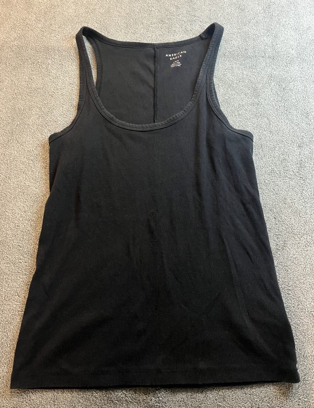 American Eagle Black Ribbed Racerback Tank Top Scoop Neck Women's Size L B467